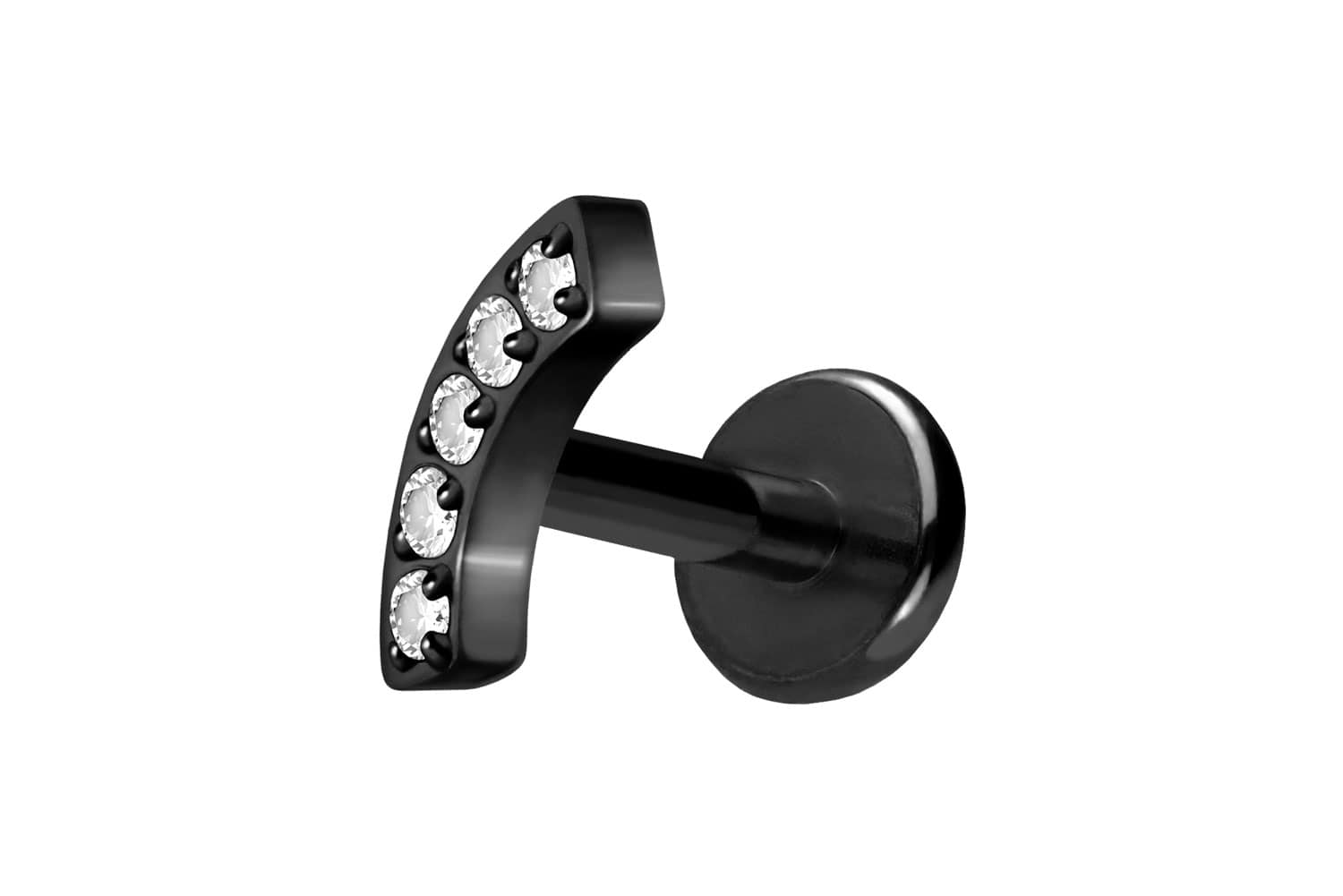 Titan Labret Piercing mit Push Fit BOGEN + 5 KRISTALLE